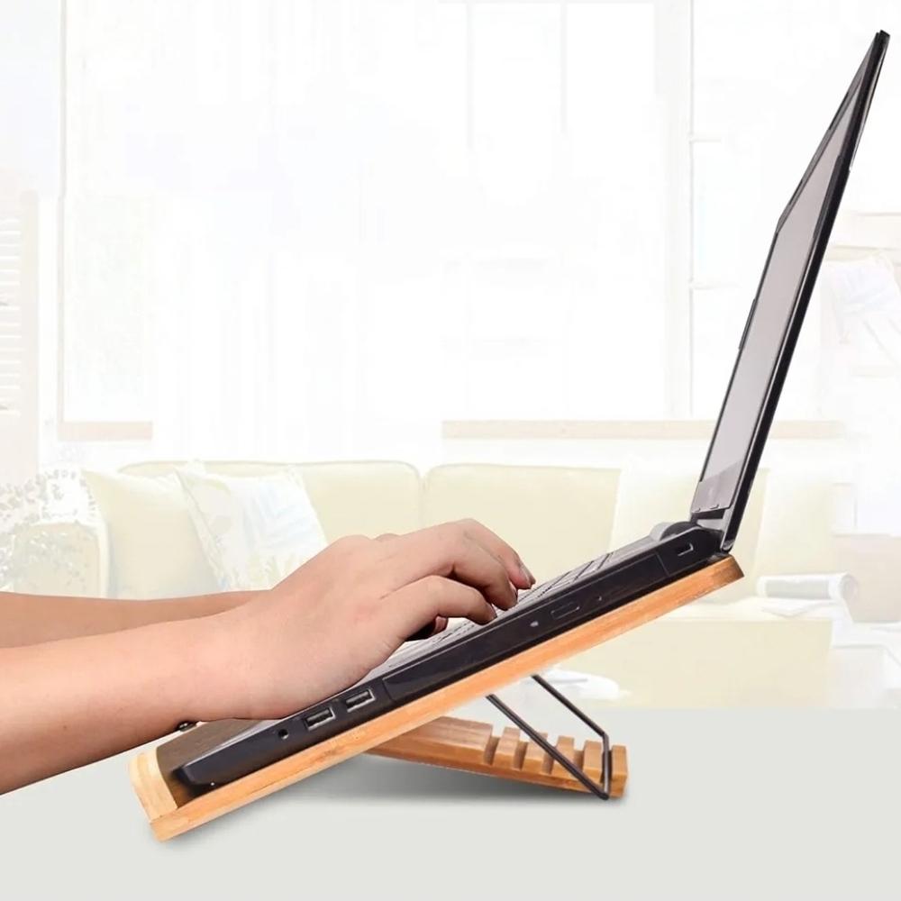 Bamboo Adjustable Tablet & Book Stand - Natural Wood - Picture 6 of 7